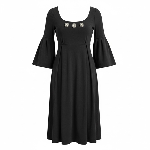 Black Cotton dress, Uncle Frank, long sleeve casual style - Picture 4 of 5